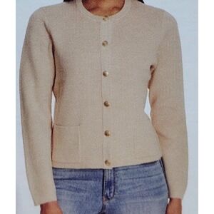 Nine West Beige Knit Cardigan Sweater Gold Button Front Pocket Sz XL /#9124